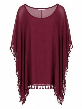 Women's Tassel-Trim Swim Cover-Up in Burgundy